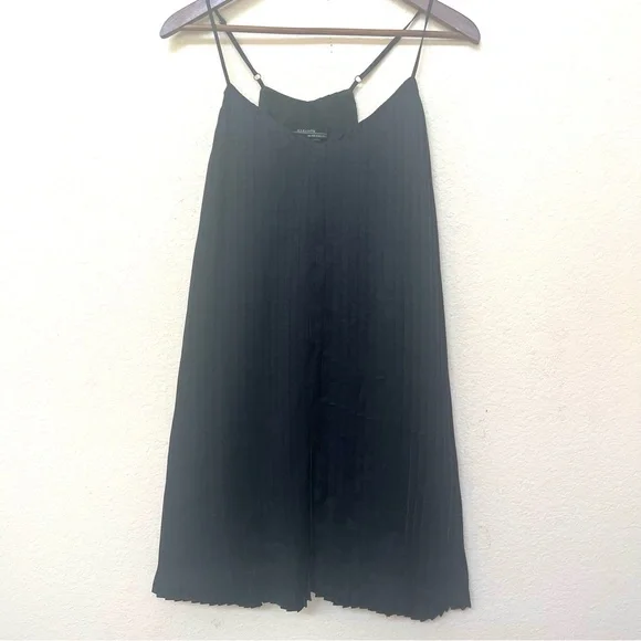 All Saints Black Pleat Spaghetti Strap Mini Dress B1/18 - Picture 5 of 13